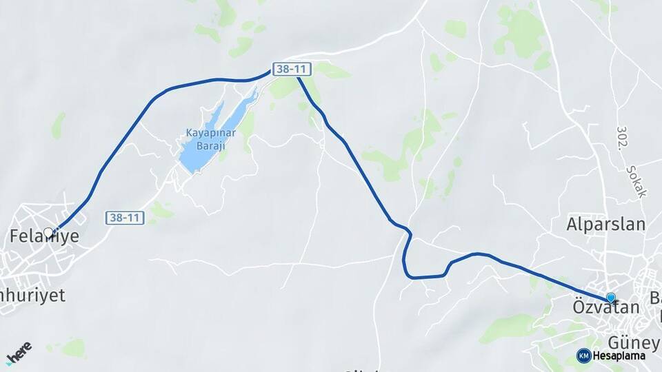 Kayseri Özvatan Felahiye Arası Kaç Km - Yol Haritası