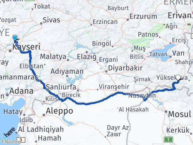 Kayseri Özvatan Hakkari Arası Kaç Km - Yol Haritası