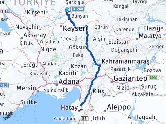 Kayseri Özvatan Hatay Arası Kaç Km - Yol Haritası