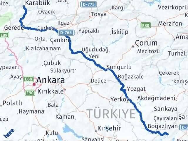 Kayseri Özvatan Karabük Arası Kaç Km - Yol Haritası