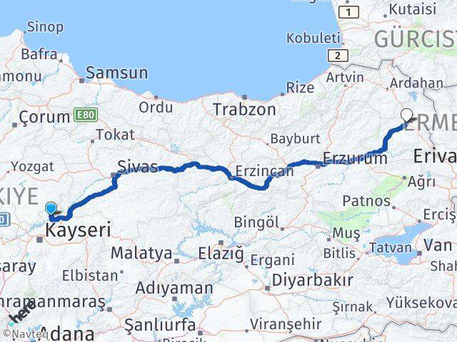 Kayseri Özvatan Kars Arası Kaç Km - Yol Haritası