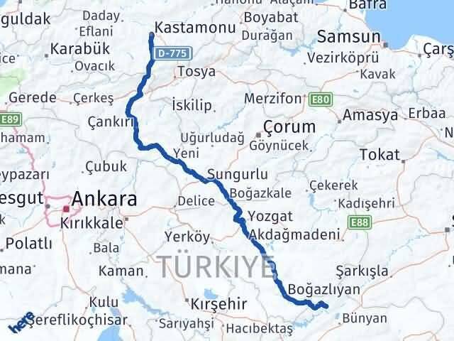 Kayseri Özvatan Kastamonu Arası Kaç Km - Yol Haritası