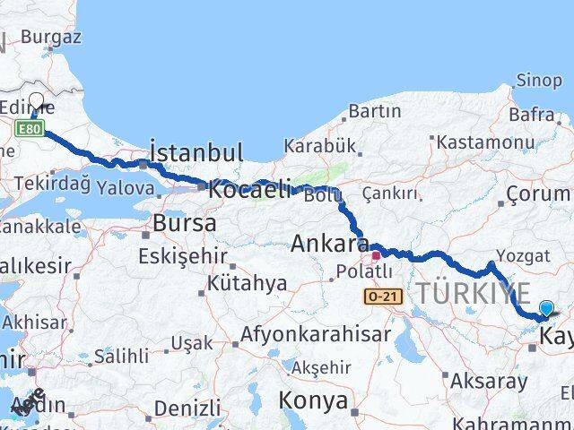 Kayseri Özvatan Kırklareli Arası Kaç Km - Yol Haritası