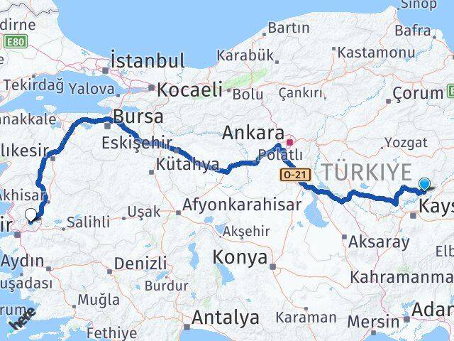 Kayseri Özvatan Manisa Arası Kaç Km - Yol Haritası