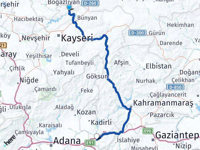 Kayseri Özvatan Osmaniye Arası Kaç Km - Yol Haritası