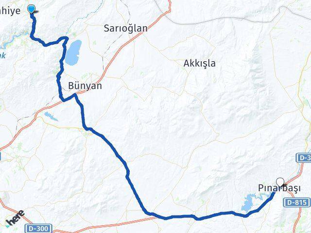 Kayseri Özvatan Pınarbaşı Arası Kaç Km - Yol Haritası