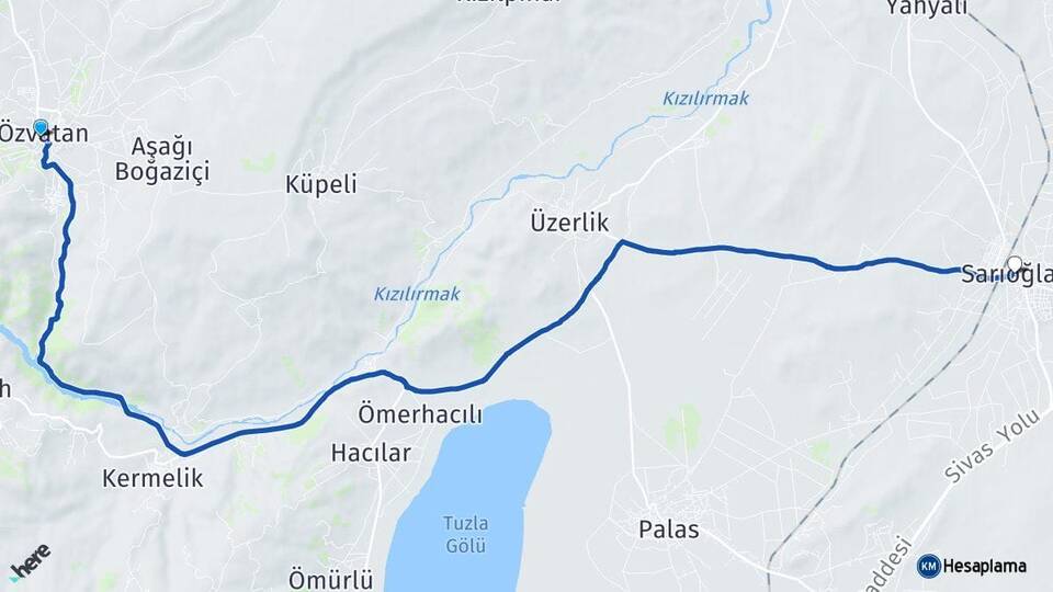 Kayseri Özvatan Sarıoğlan Arası Kaç Km - Yol Haritası
