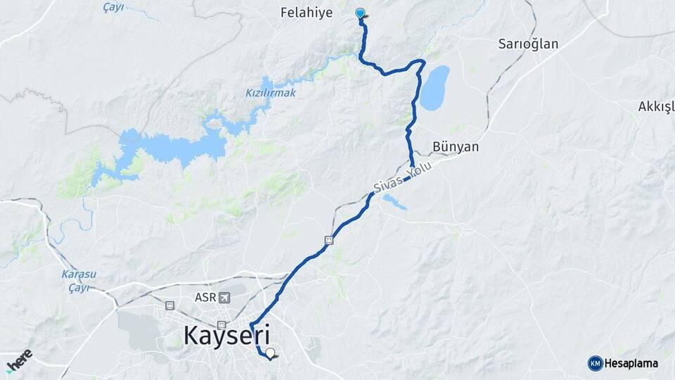 Kayseri Özvatan Talas Arası Kaç Km - Yol Haritası