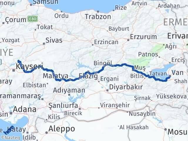 Kayseri Özvatan Van Arası Kaç Km - Yol Haritası