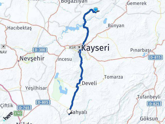 Kayseri Özvatan Yahyalı Arası Kaç Km - Yol Haritası