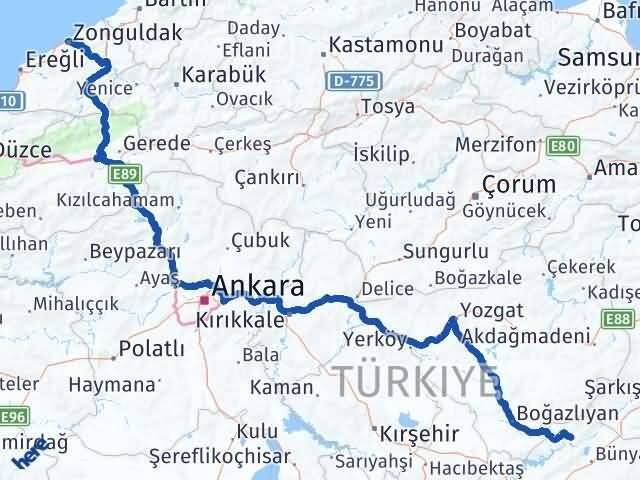 Kayseri Özvatan Zonguldak Arası Kaç Km - Yol Haritası
