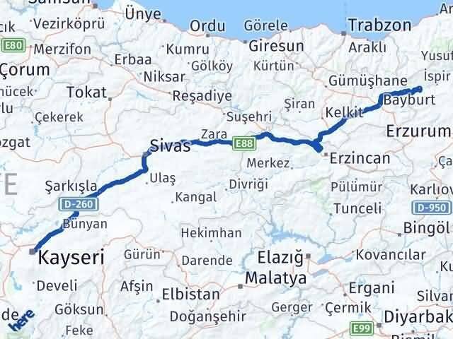 Kayseri Pazaryolu Erzurum Arası Kaç Km - Yol Haritası