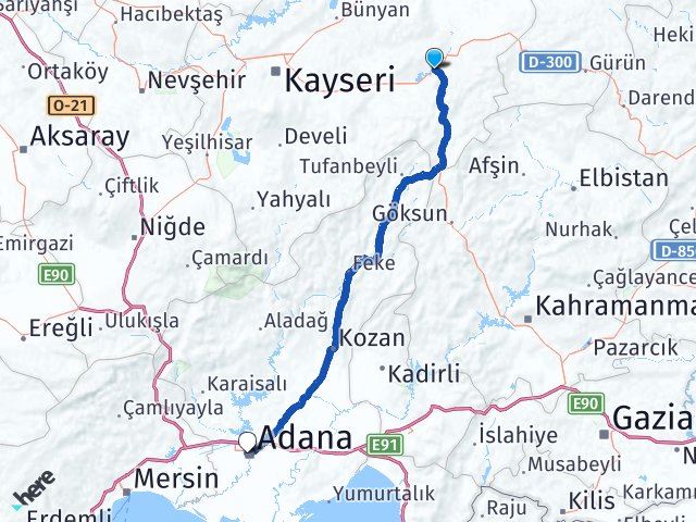 Kayseri Pinarbasi Adana Arasi Kac Km Kac Saat