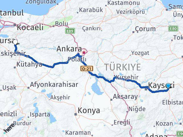 Kayseri Pınarbaşı Bilecik Arası Kaç Km - Yol Haritası