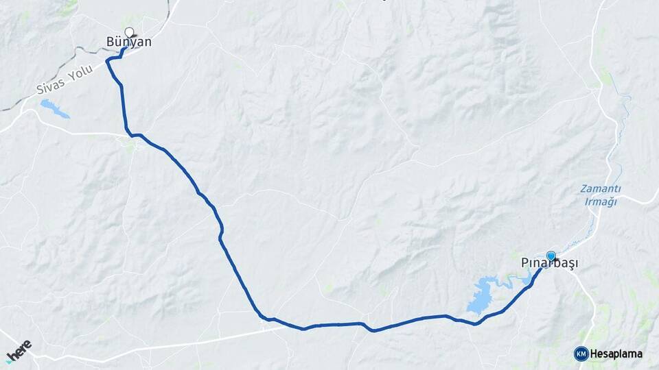 Kayseri Pınarbaşı Bünyan Arası Kaç Km - Yol Haritası