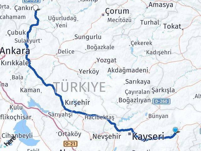 Kayseri Pınarbaşı Çankırı Arası Kaç Km - Yol Haritası