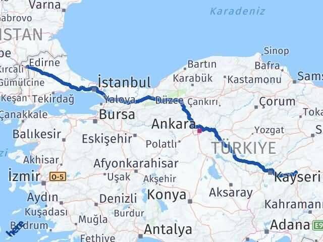Kayseri Pınarbaşı Edirne Arası Kaç Km - Yol Haritası