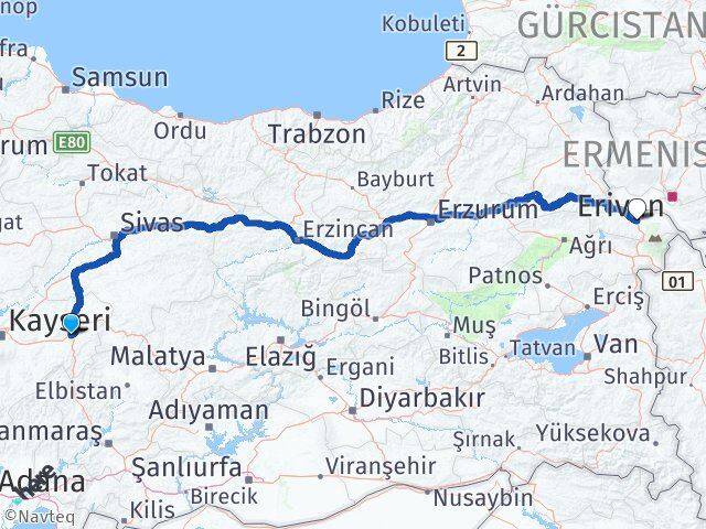 Kayseri Pınarbaşı Iğdır Arası Kaç Km - Yol Haritası