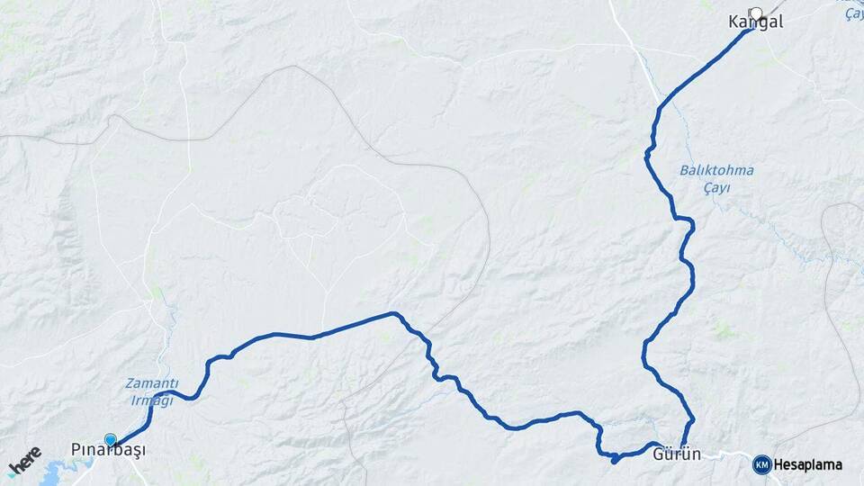 Kayseri Pınarbaşı Kangal Sivas Arası Kaç Km - Yol Haritası