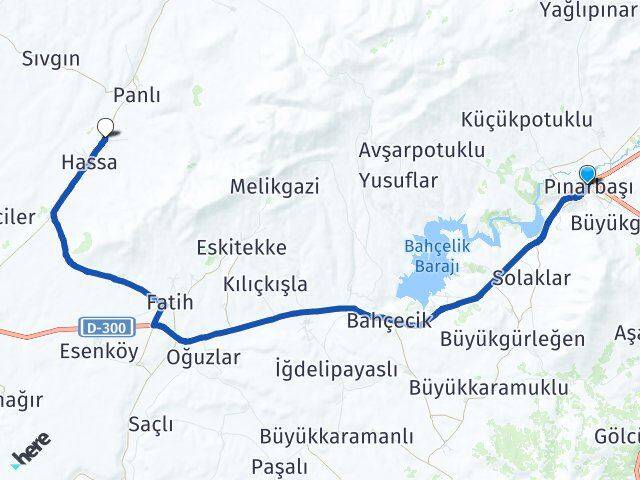 Kayseri Pınarbaşı Tözgün Pınarbaşı Arası Kaç Km - Yol Haritası