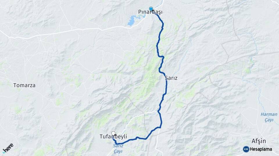 Kayseri Pınarbaşı Tufanbeyli Adana Arası Kaç Km - Yol Haritası