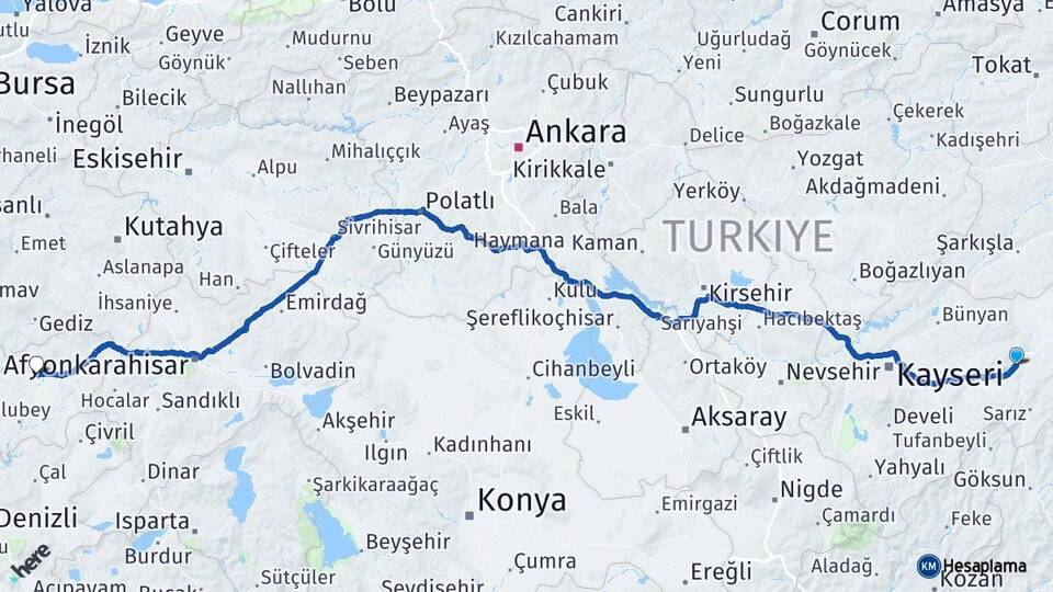 Kayseri Pınarbaşı Uşak Arası Kaç Km - Yol Haritası