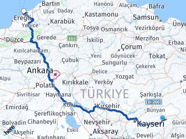 Kayseri Pınarbaşı Zonguldak Arası Kaç Km - Yol Haritası