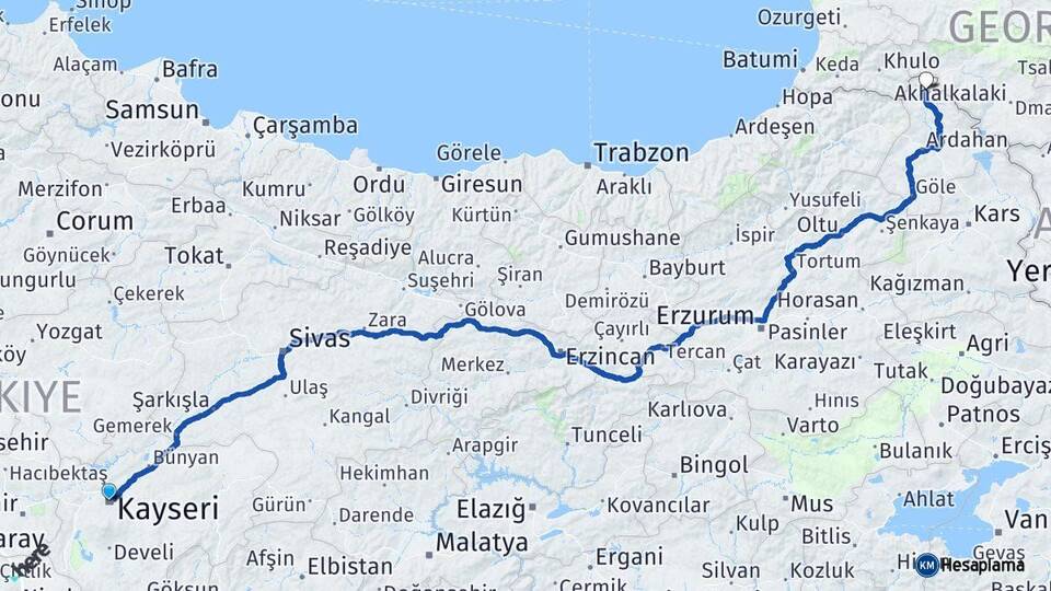 Kayseri Posof Ardahan Arası Kaç Km - Yol Haritası