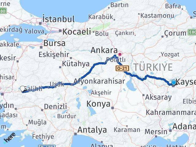 Kayseri Salihli Manisa Arası Kaç Km - Yol Haritası