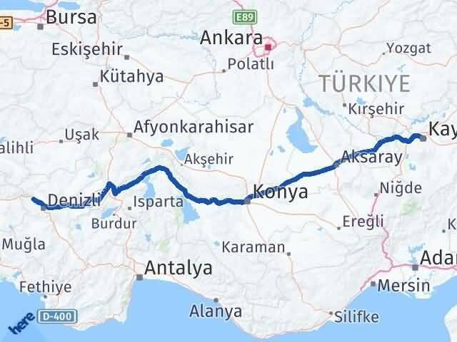 Kayseri Sarayköy Denizli Arası Kaç Km - Yol Haritası