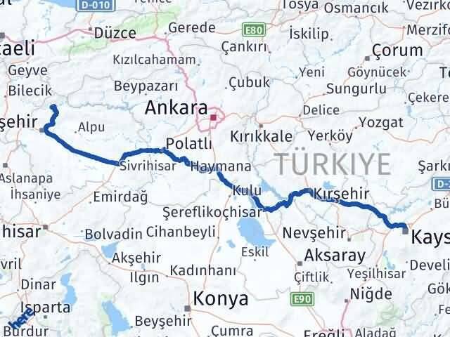 Kayseri Sarıcakaya Eskişehir Arası Kaç Km - Yol Haritası