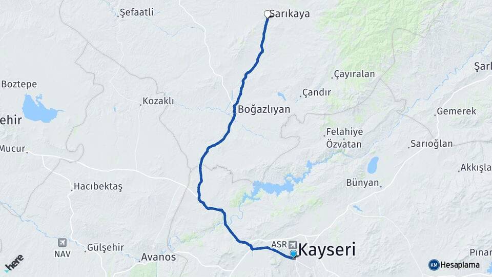 Kayseri Sarıkaya Yozgat Arası Kaç Km - Yol Haritası
