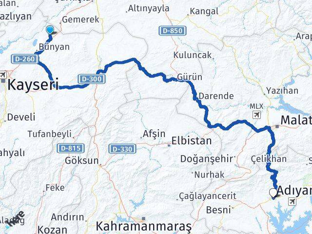 Kayseri Sarıoğlan Adıyaman Arası Kaç Km - Yol Haritası