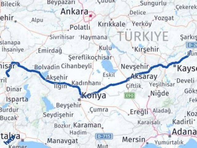 Kayseri Sarıoğlan Afyonkarahisar Arası Kaç Km - Yol Haritası