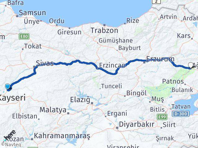 Kayseri Sarıoğlan Ağrı Arası Kaç Km - Yol Haritası