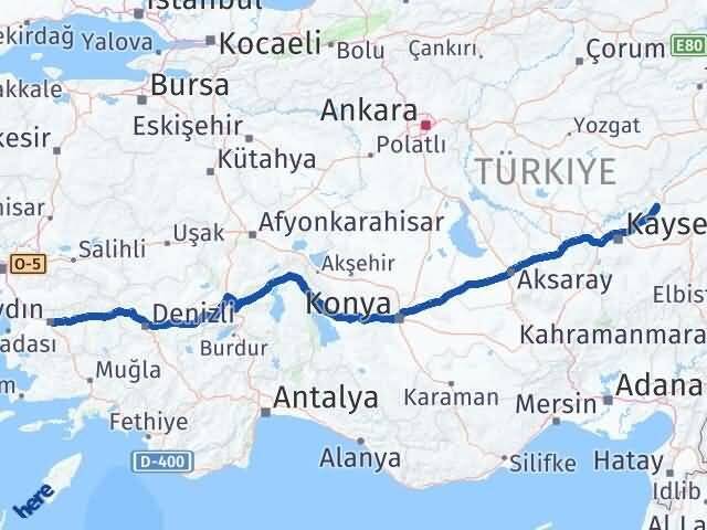 Kayseri Sarıoğlan Aydın Arası Kaç Km - Yol Haritası