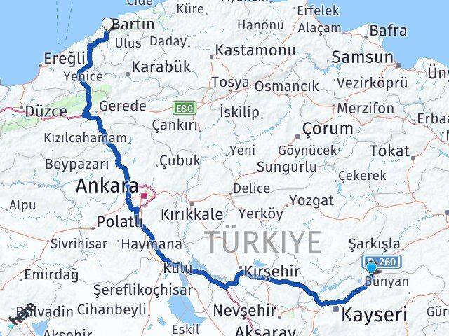 Kayseri Sarıoğlan Bartın Arası Kaç Km - Yol Haritası