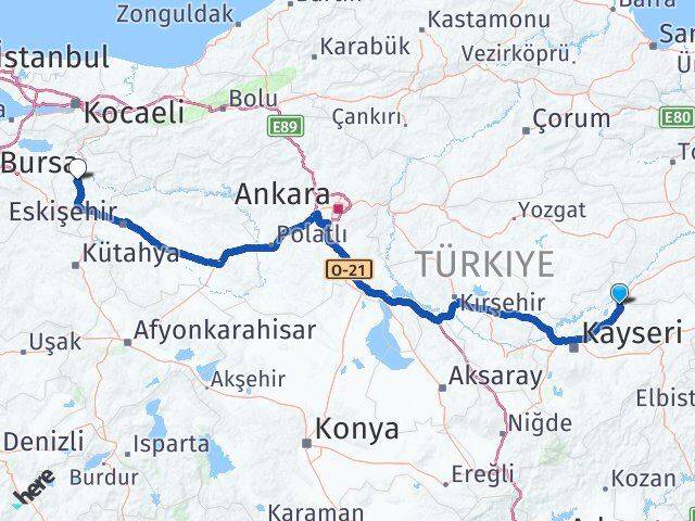 Kayseri Sarıoğlan Bilecik Arası Kaç Km - Yol Haritası