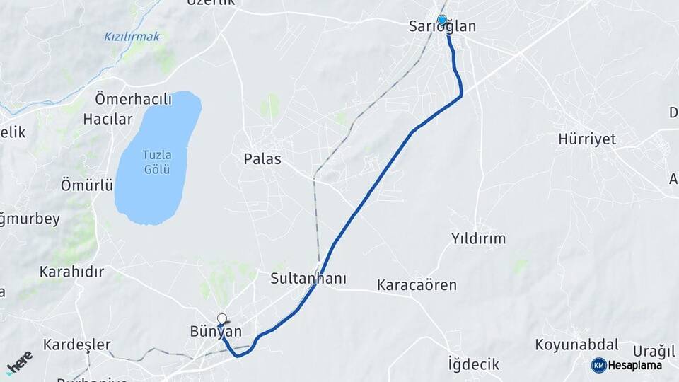 Kayseri Sarıoğlan Bünyan Arası Kaç Km - Yol Haritası