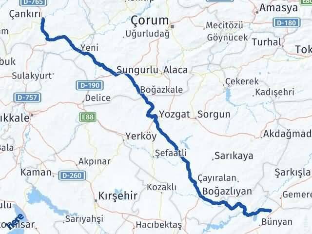 Kayseri Sarıoğlan Çankırı Arası Kaç Km - Yol Haritası