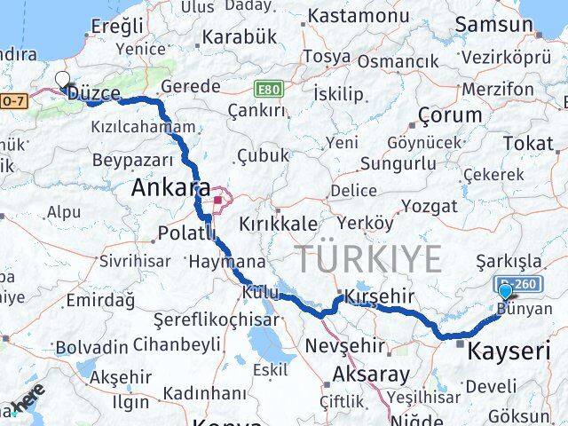Kayseri Sarıoğlan Düzce Arası Kaç Km - Yol Haritası