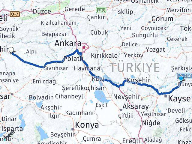 Kayseri Sarıoğlan Eskişehir Arası Kaç Km - Yol Haritası