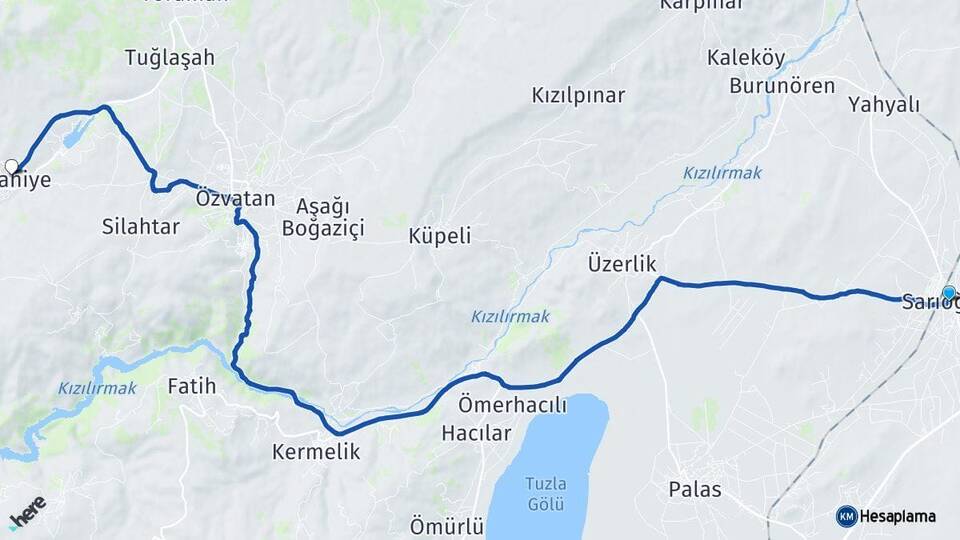 Kayseri Sarıoğlan Felahiye Arası Kaç Km - Yol Haritası