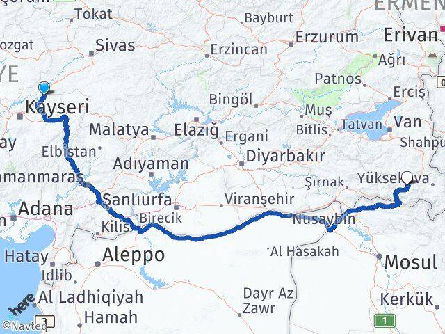 Kayseri Sarıoğlan Hakkari Arası Kaç Km - Yol Haritası