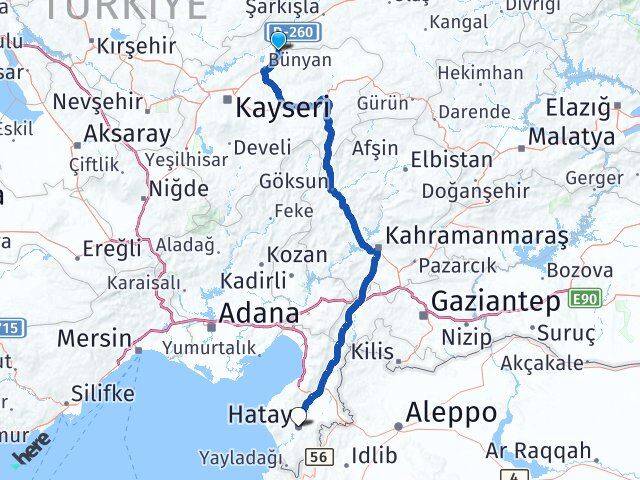Kayseri Sarıoğlan Hatay Arası Kaç Km - Yol Haritası