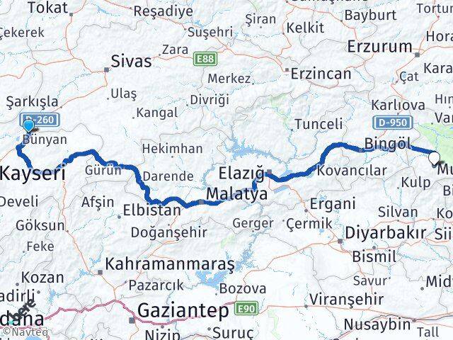 Kayseri Sarıoğlan Muş Arası Kaç Km - Yol Haritası