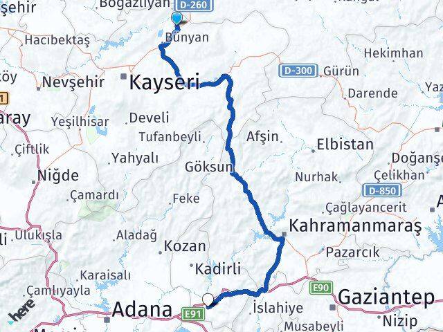 Kayseri Sarıoğlan Osmaniye Arası Kaç Km - Yol Haritası