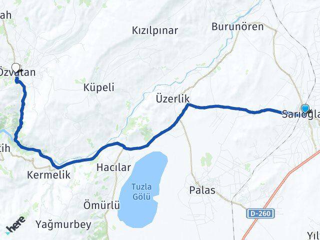 Kayseri Sarıoğlan Özvatan Arası Kaç Km - Yol Haritası