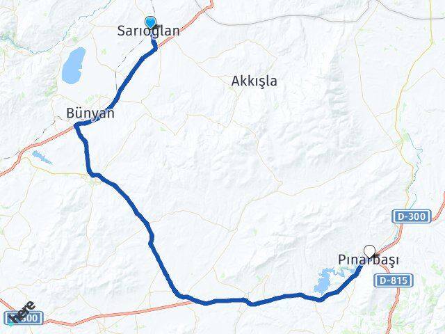 Kayseri Sarıoğlan Pınarbaşı Arası Kaç Km - Yol Haritası