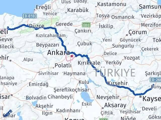 Kayseri Sarıoğlan Sakarya Arası Kaç Km - Yol Haritası